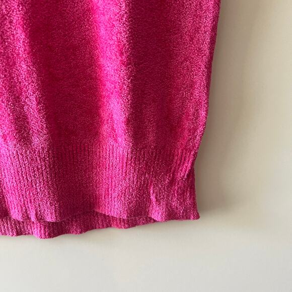 Vintage 90s World Republic Soft Knit Hot Pink Terry Cloth Top Med - Picture 3 of 6